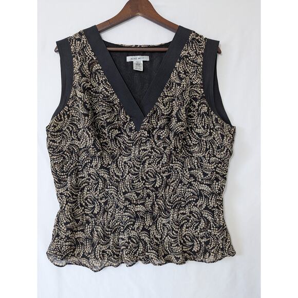 Vintage Nine West Babydoll Silk‎ Geometric Tank Top Size XL Black Brown Boho Y2K - Picture 1 of 9